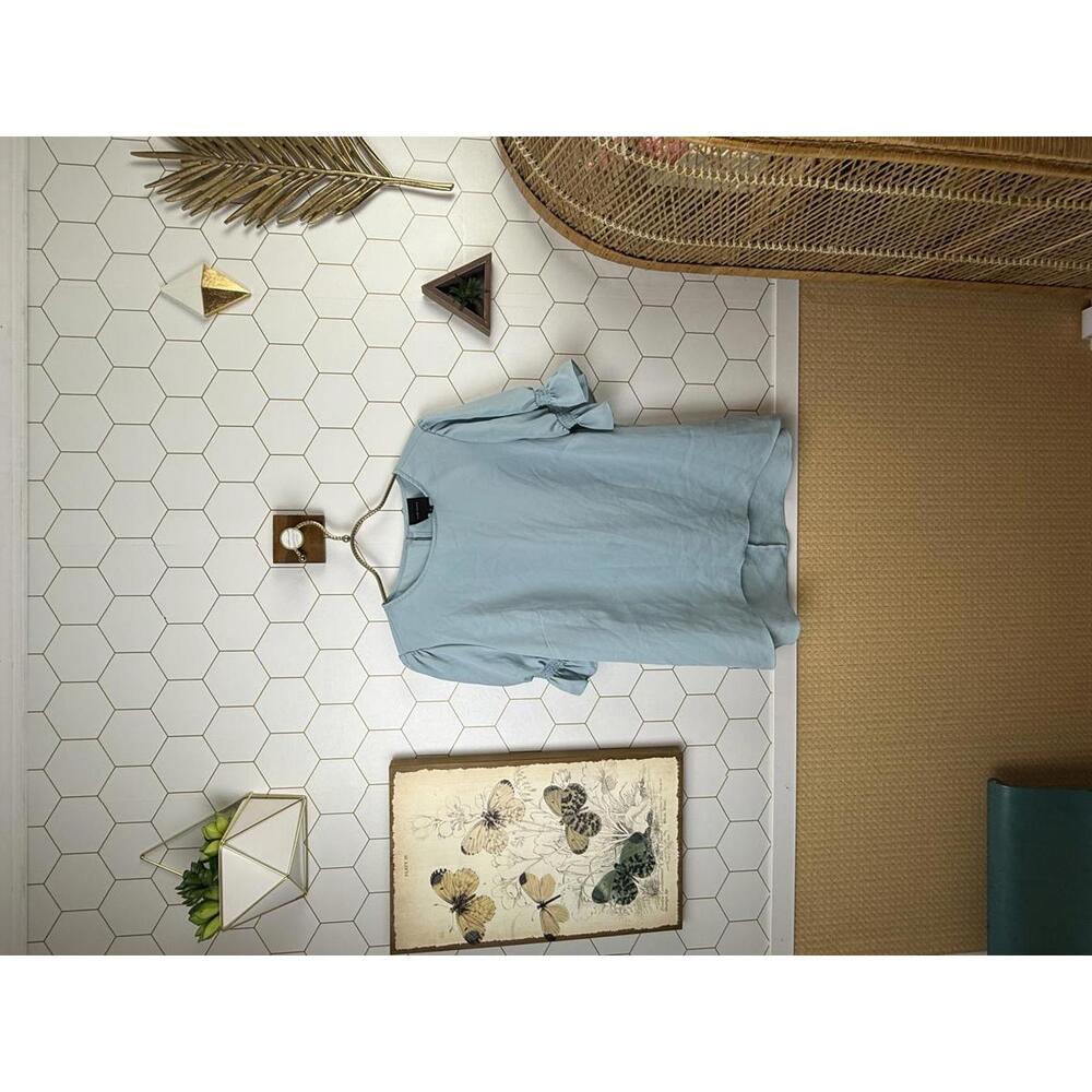 Alex Marie Light Blue Lightweight Short Sleeve Puff Sleeve Blouse - Size - Small